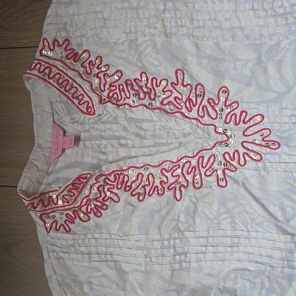 Lilly Pulitzer Sarasota Tunika Top Resort White 'I'm Game' Print Sz M - Picture 2 of 8
